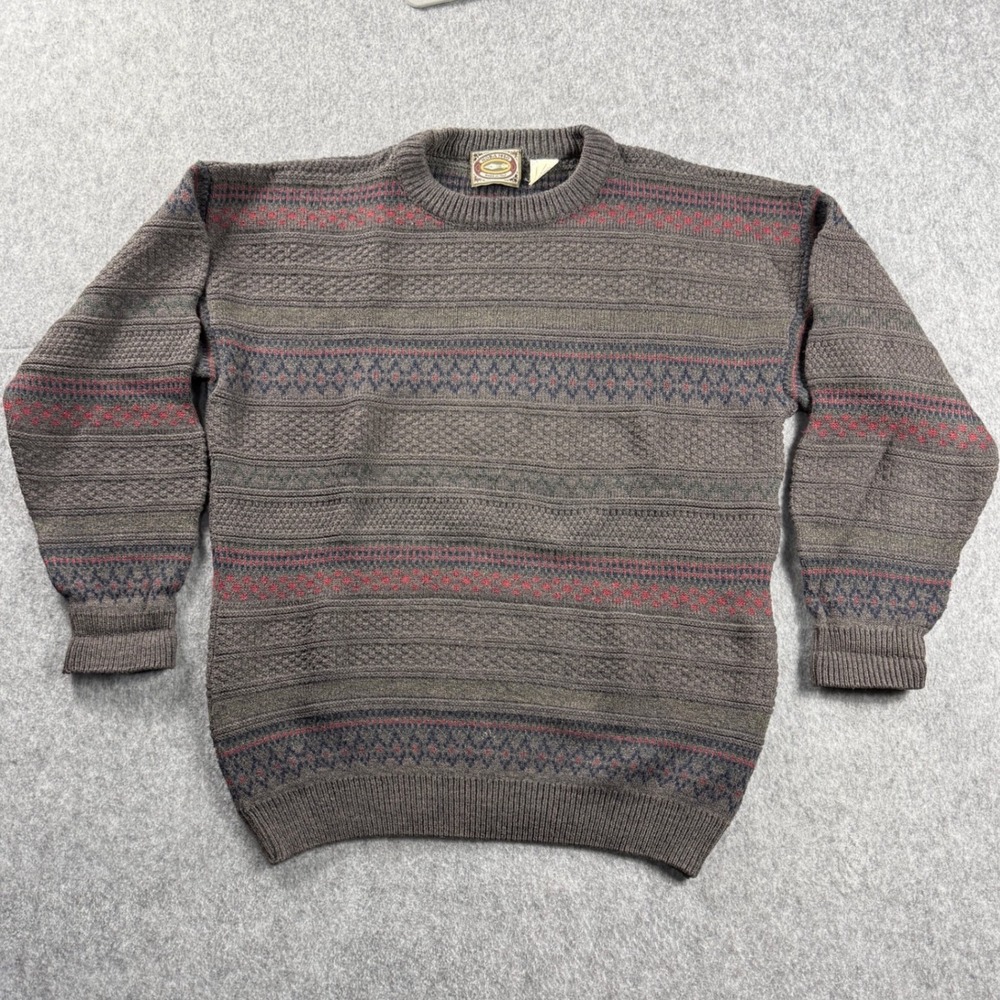 Vintage NOBA 1950 Mens L Wool Blend Sweater Made Italy Gray Fair Isle Knit